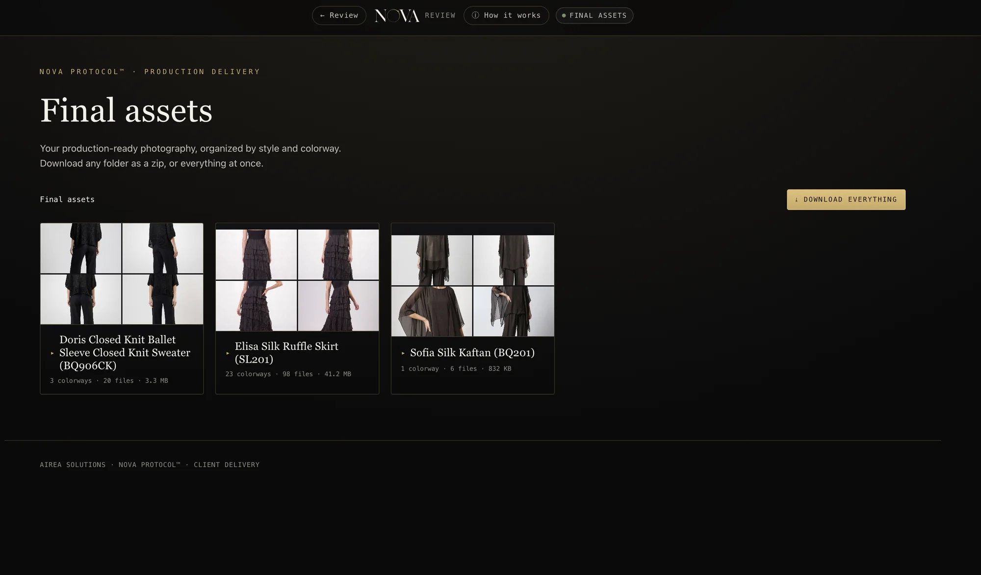 Final assets — production-ready photography organized by style and colorway
