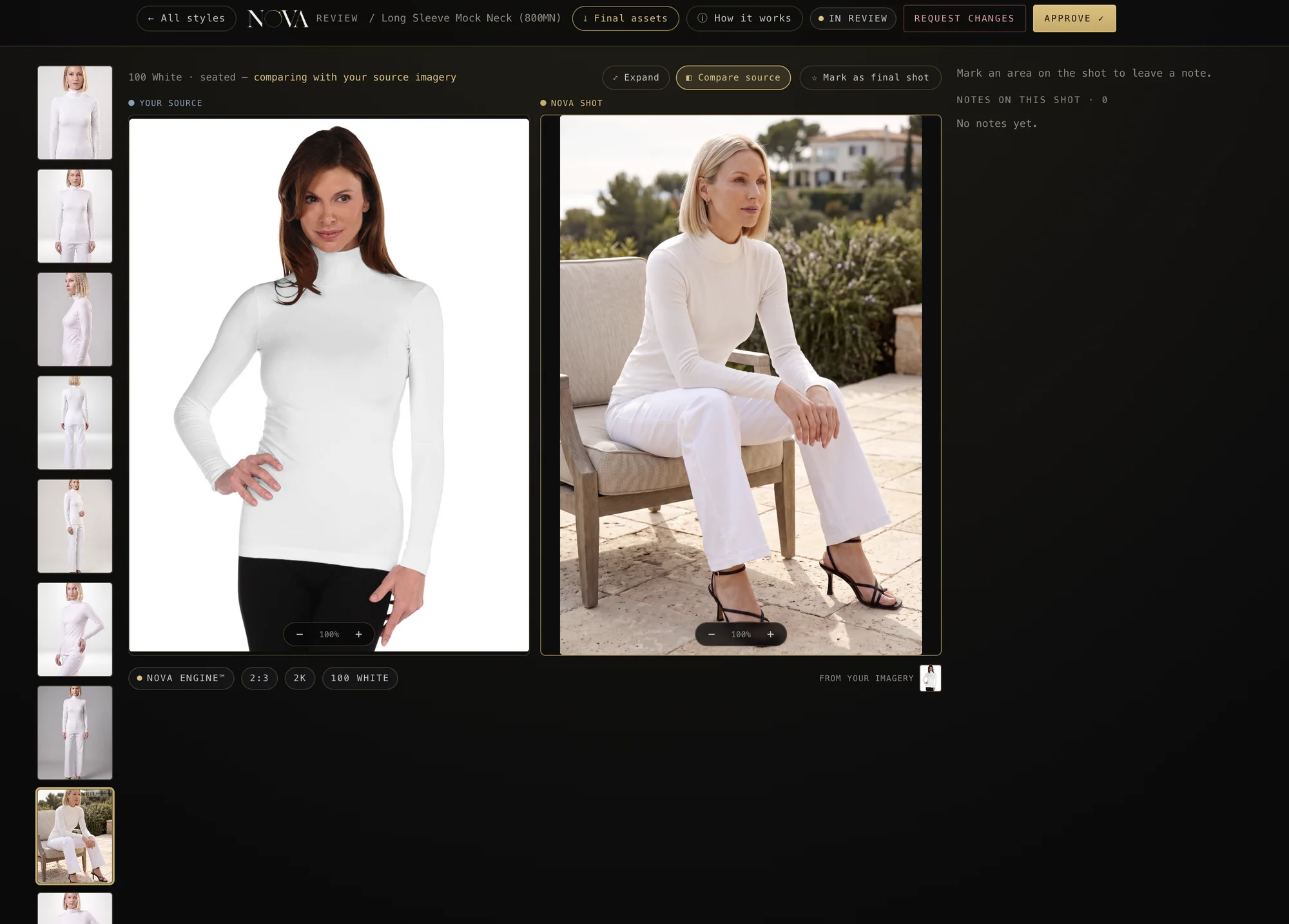 The same garment carried into a lifestyle scene — still checked against source